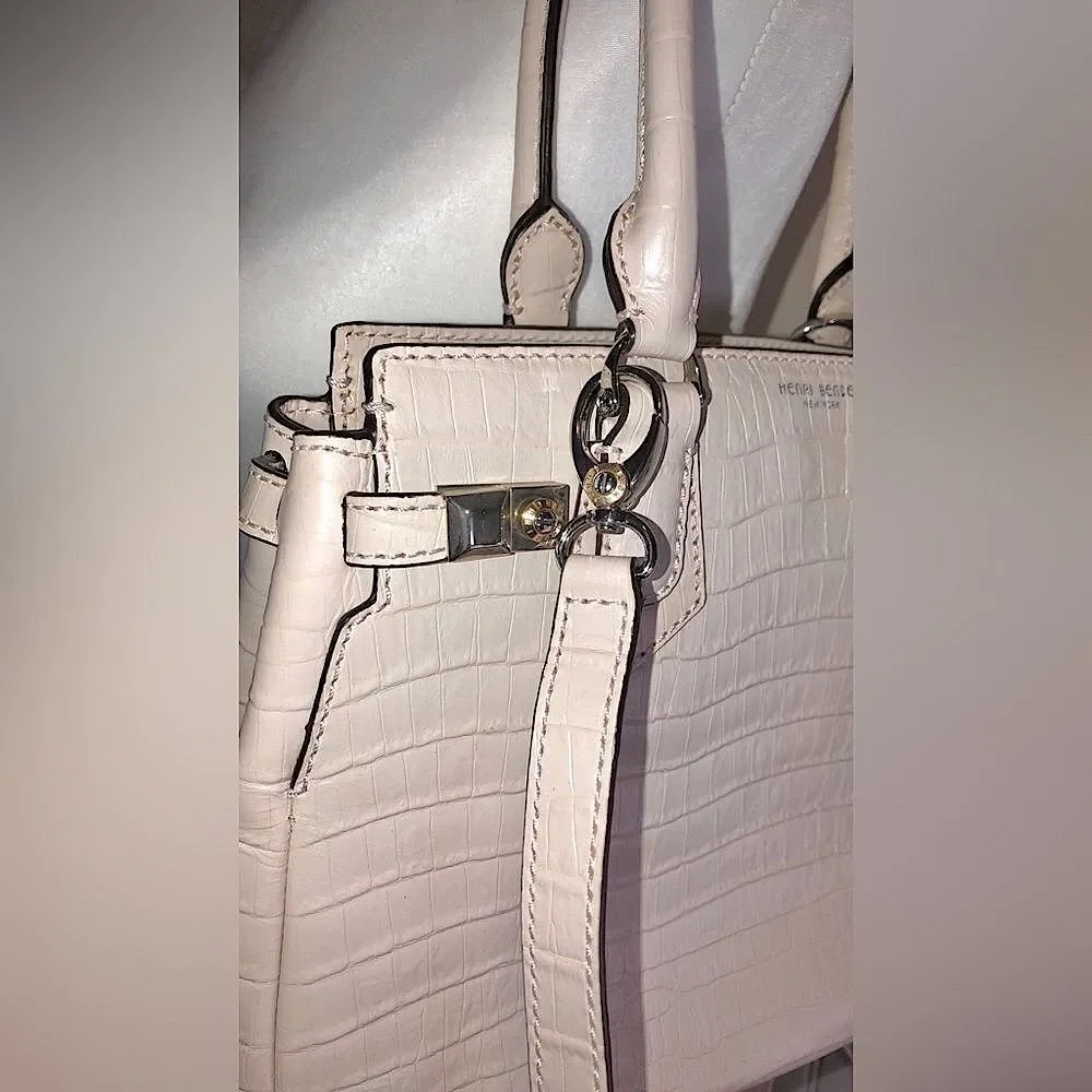 HENRI BENDEL CARLYLE Blush Croc Embossed Top Handle Satchel w/ Strap MINT